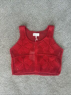 Cleobella Red Crochet Cropped Tank